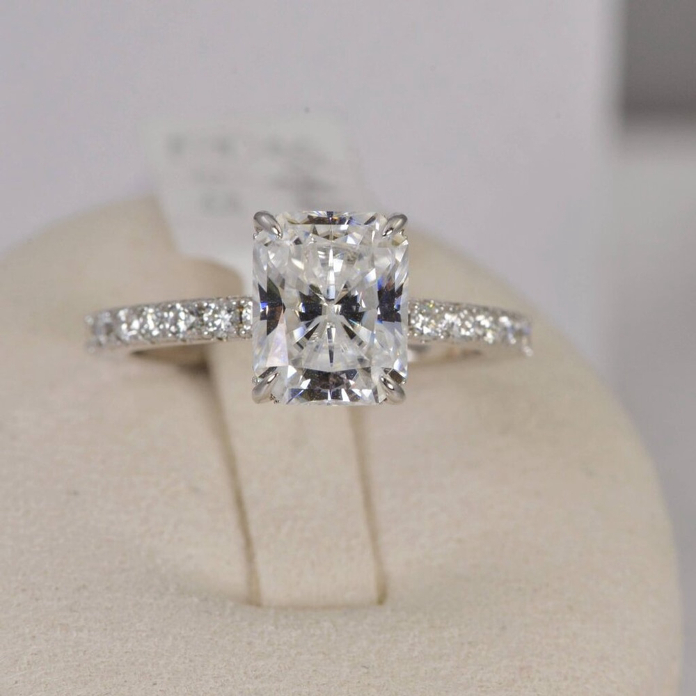 Certified 4.5ct Radiant Cut All Moissanite Engagement Ring 925 Sterling